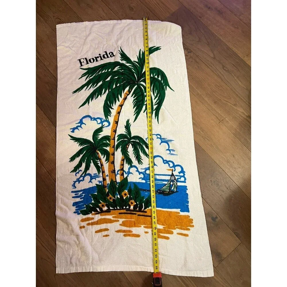 Vintage 80s Elaine FLORIDA beach palm tree souvenir towel retro colorful
